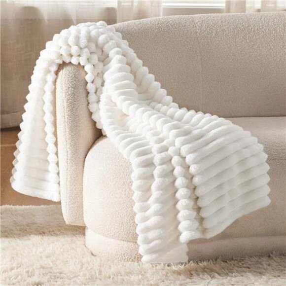 GentleSoft White Throw Blanket for Couch - Cozy Blanket for Women, Cute - Picture 12 of 14